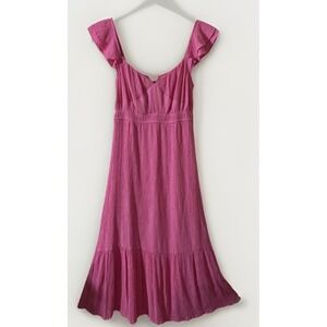 Blu Pepper Pink Crepe Tiered Midi Dress Off The Shoulder Women's Size Medium